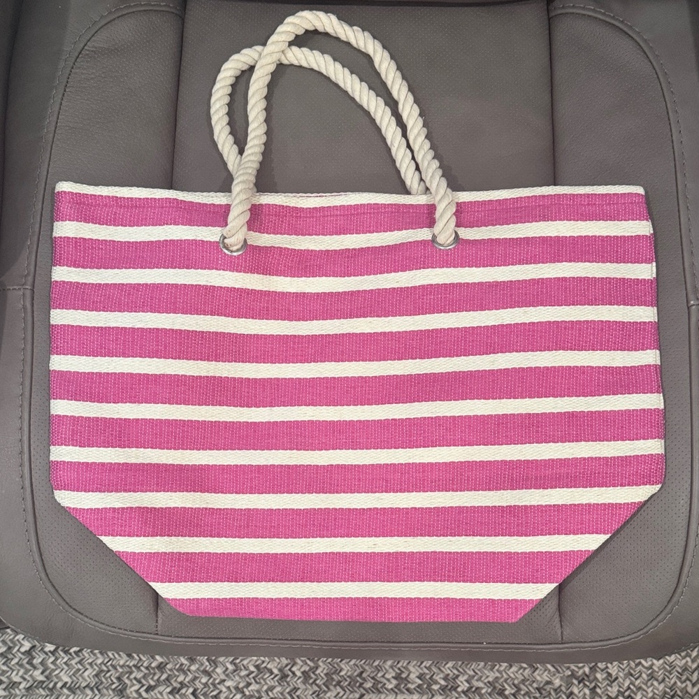 Pink and White Striped Tote Bag